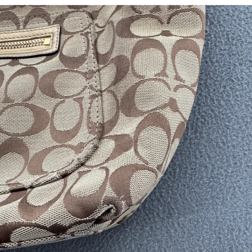 Coach Signature C Hobo Y2K Bag Medium Brown Gold F14691 Jacquard Shoulder Preppy